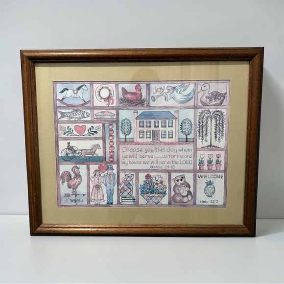 Vintage Charles Humphrey Me & My House Serve the Lord Collage Print Framed 20x16 - Picture 3 of 11